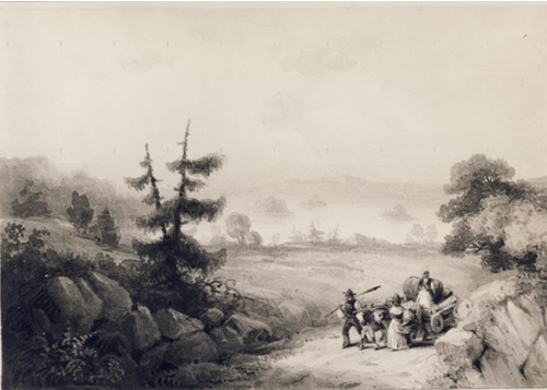 Bedford Basin près d'Halifax (la Nouvelle-Écosse) par Robert Petley 1835