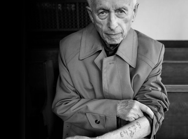 Holocaust survivor with number tattoo