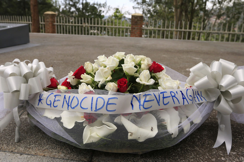 Commemorative flowers for Rwandan genocide