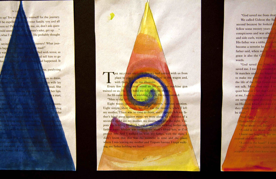 Images of triangles painted on pages from Night by Elie Wiesel (2006)