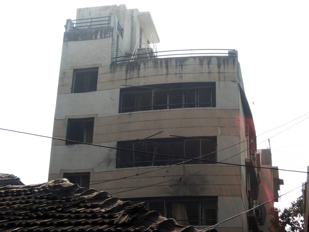Burned-out building, attack in Mumbai, 2008